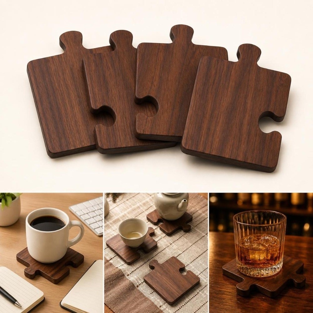 4개입 빈티지 나무 컵받침 세트, 내열성 크리스마스 장 - Woodworking Game 리뷰 및 가격